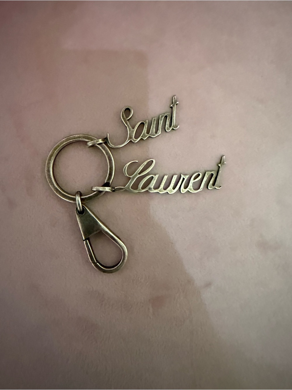 YSL Saint Laurent Silver Script Logo Keyring and Bag Charm